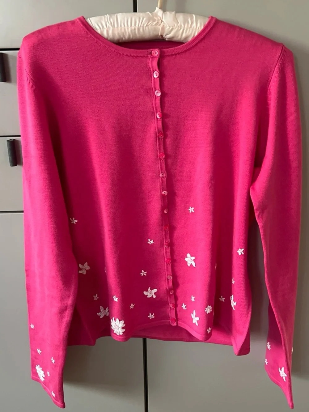 Pink Floral Embroidered Cardigan Sweater Cottage Core Coquette Fits Small Girly